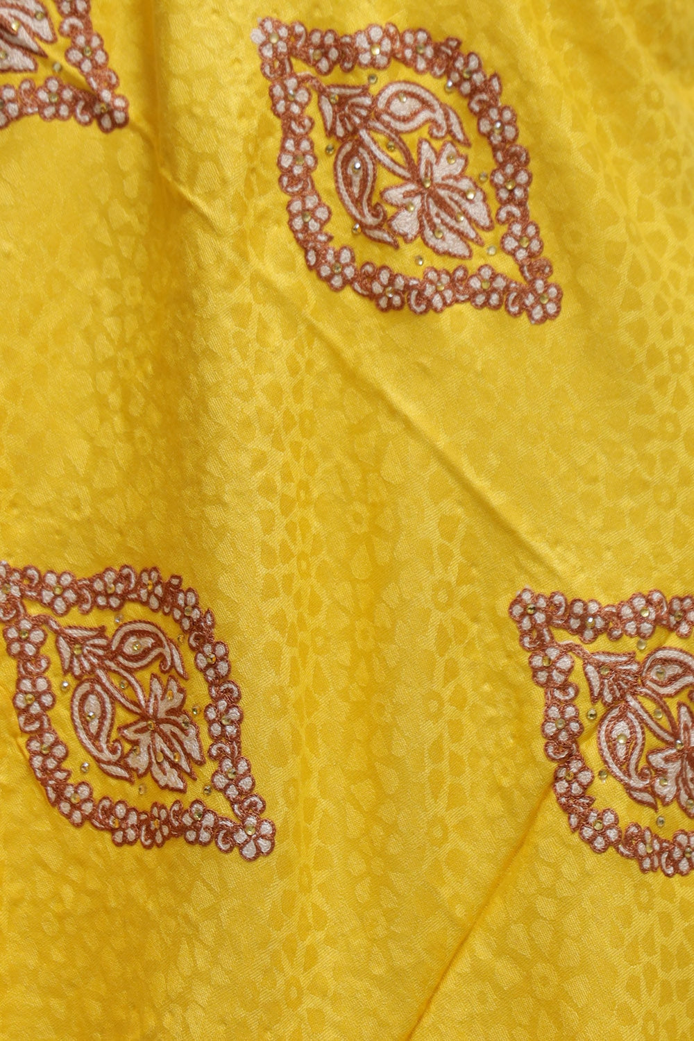 Yellow Colour Stole Enriched With Aari Embroidery