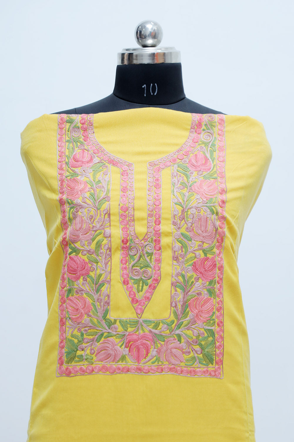 Yellow Mustard Color Hand Aari Work Embroidered Salwar