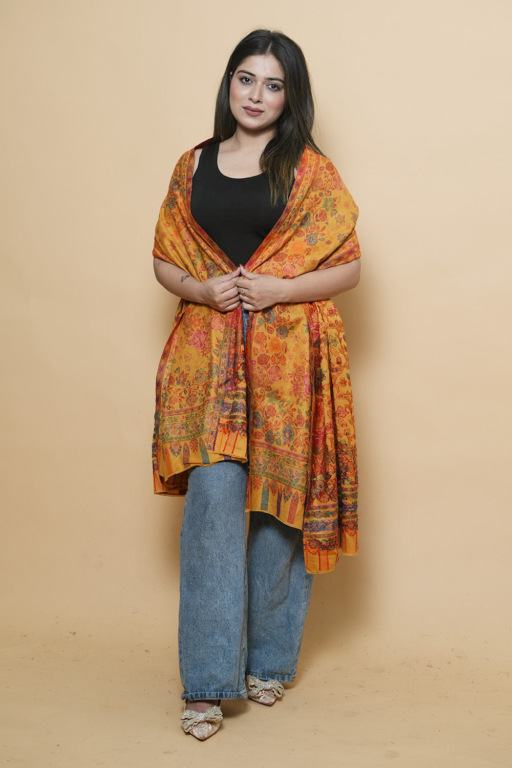 Yellow Mustard Colour Beautiful Kani Border And AllOver