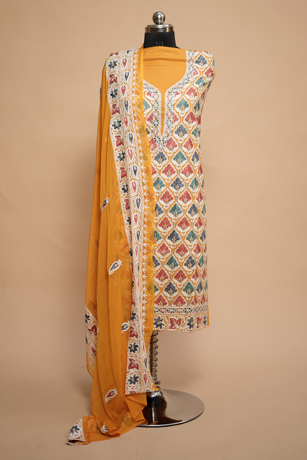 Yellow Mustard Colour Designer Aari Work Salwar Kameez