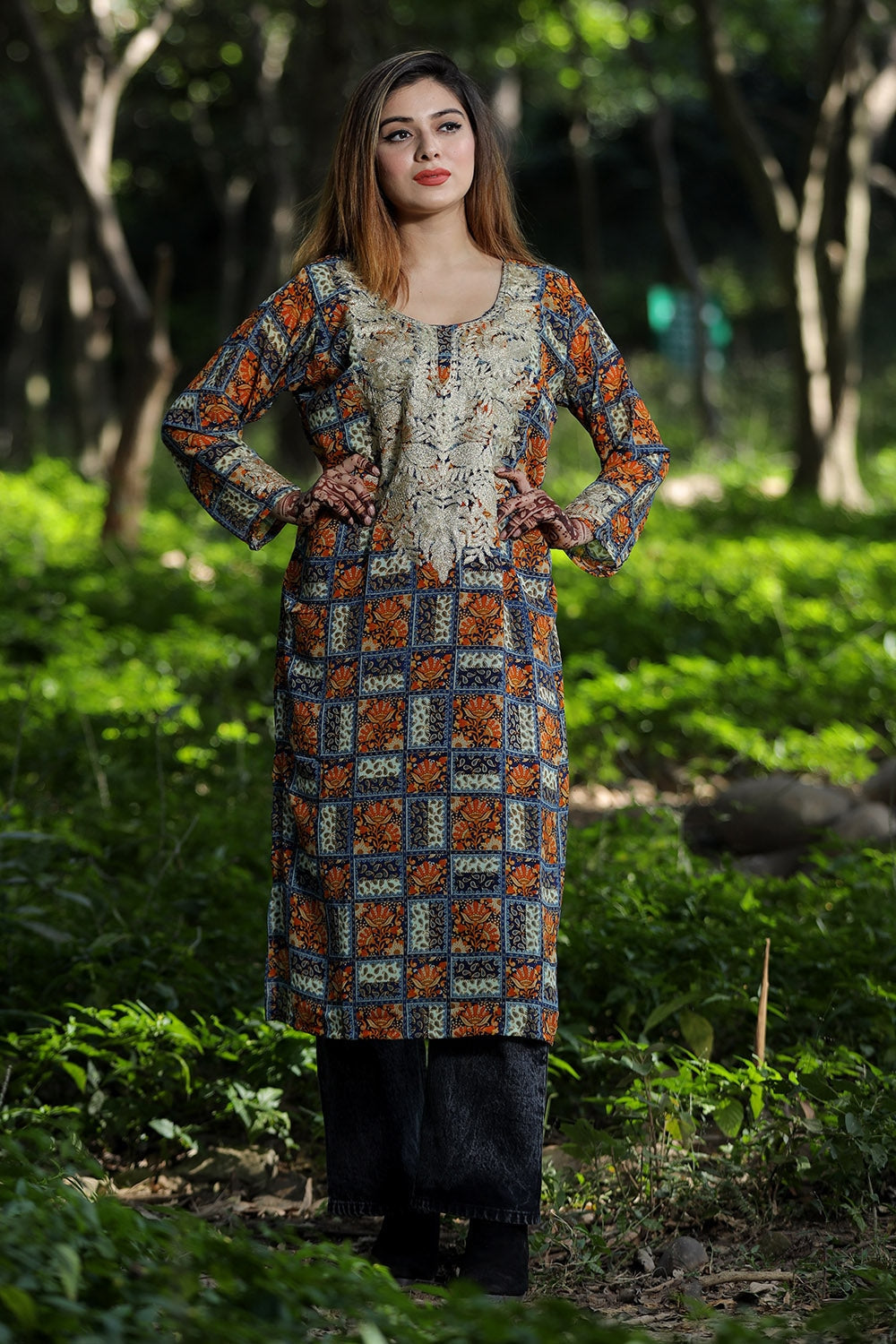 MESMERISING Multi Shade Printed Georgette Kashmiri Tilla