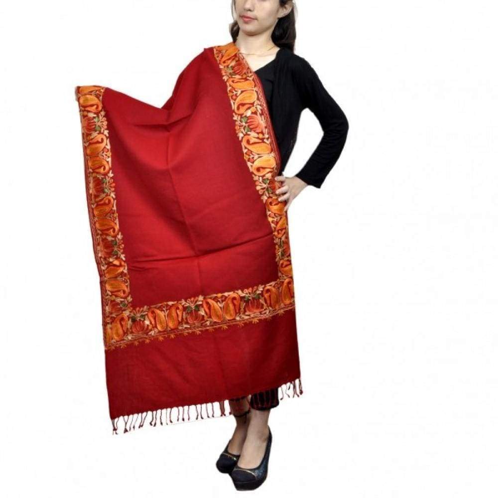 Abondon Maroon Colour Kashmiri Aari Work Stole