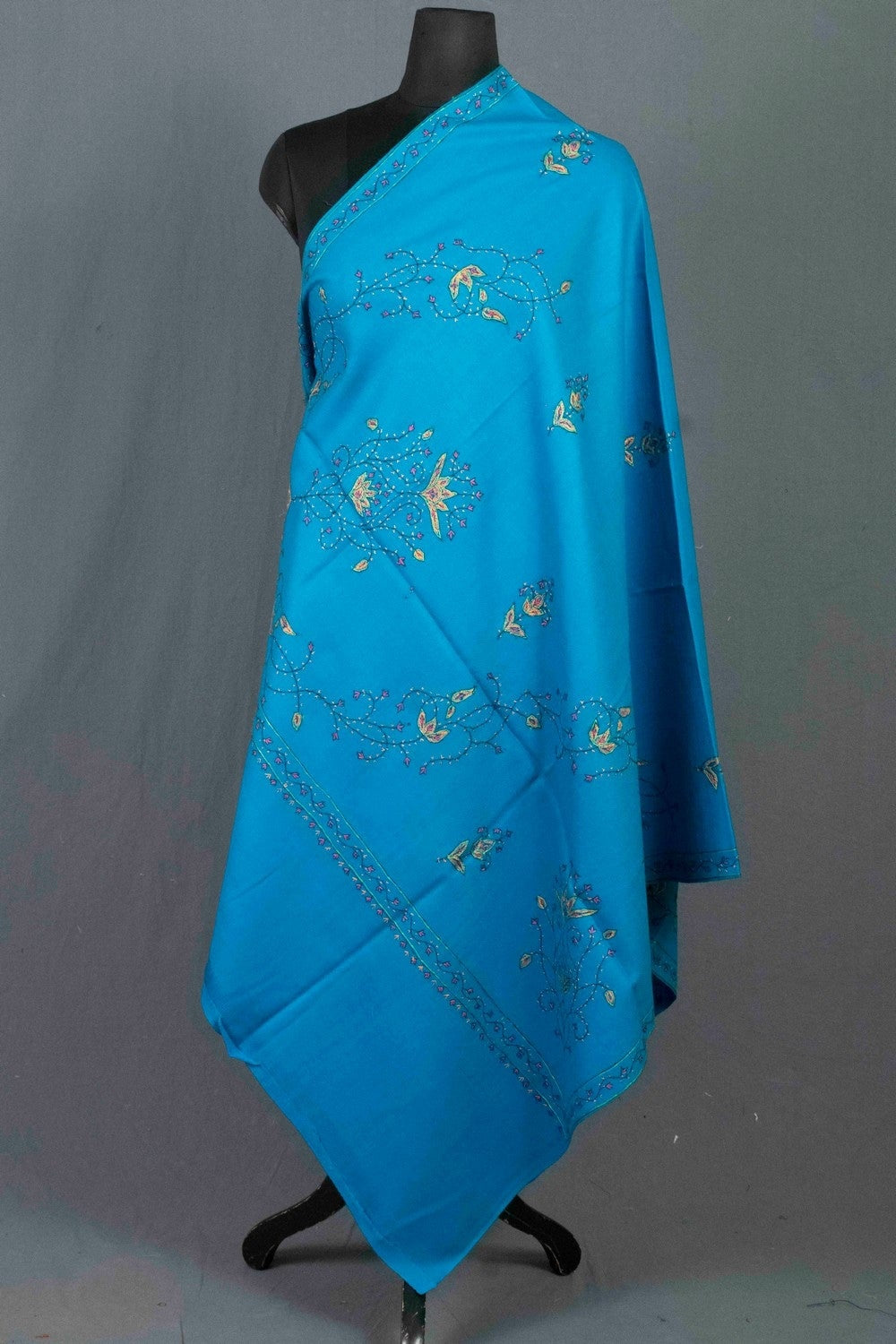 Alluring Firozi Colour Sozni Shawl Emblished With Designer