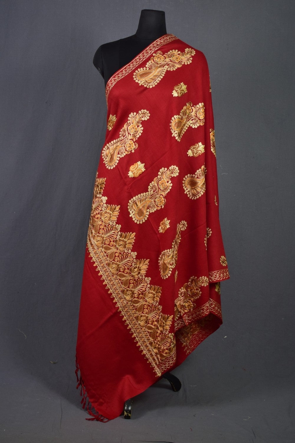 Alluring Maroon Colour Kashmiri shawl Four Sided Border