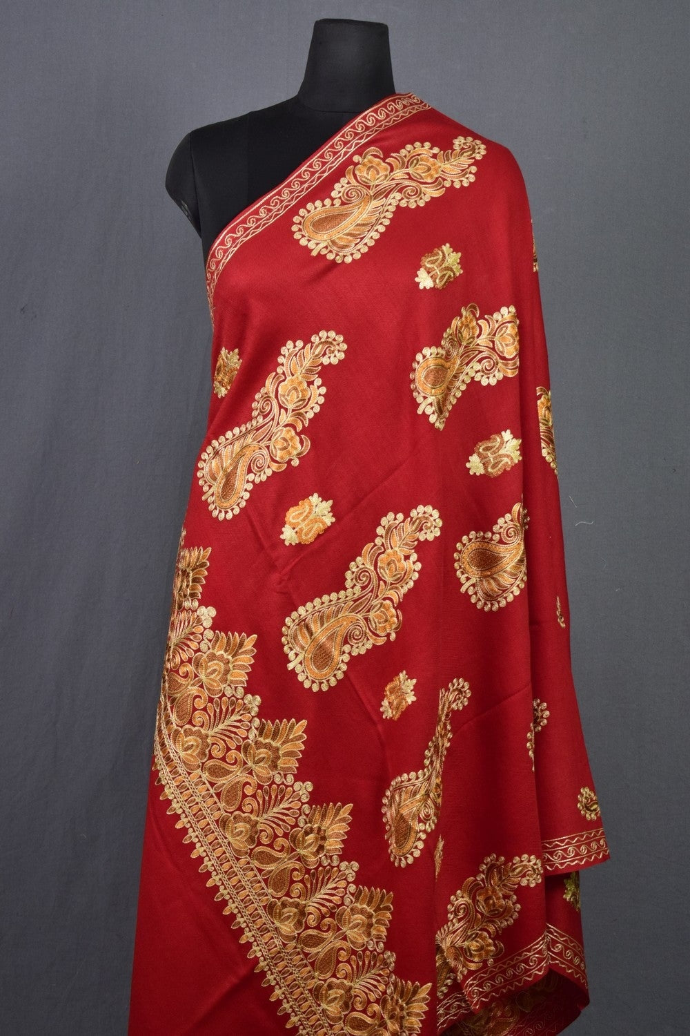 Alluring Maroon Colour Kashmiri shawl Four Sided Border
