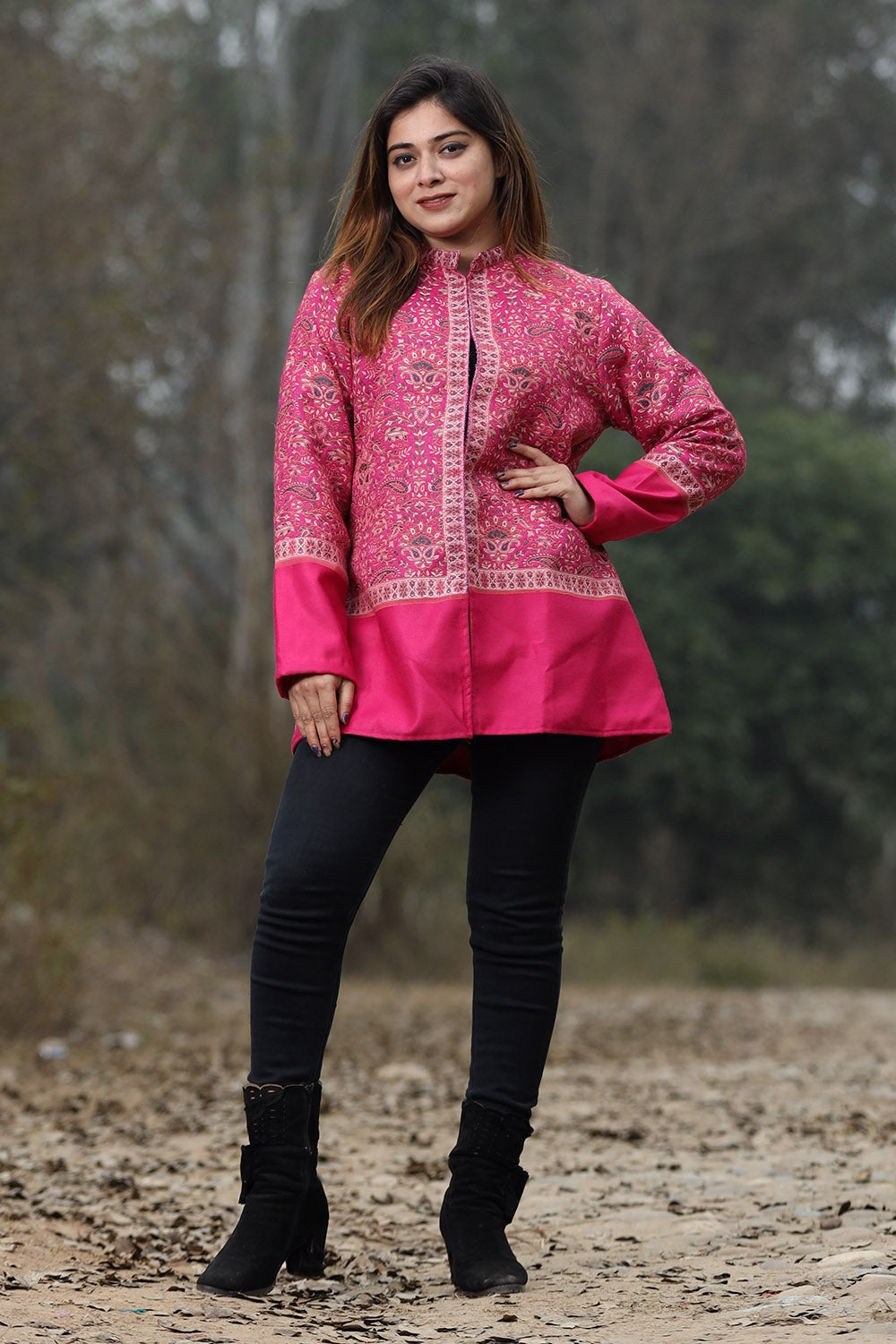 Alluring Pink Colour Jamawar Woven Jacket With Beautiful