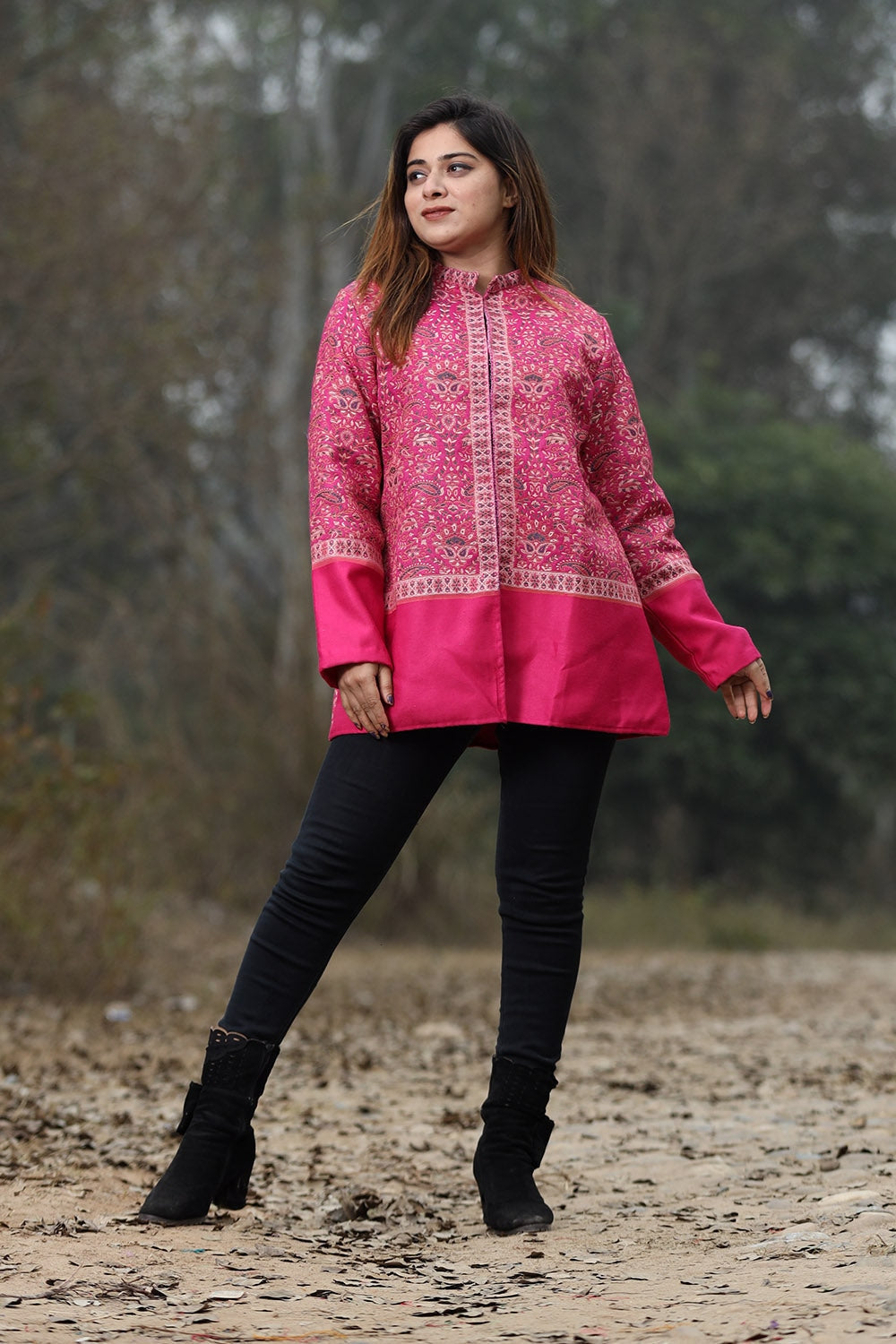 Alluring Pink Colour Jamawar Woven Jacket With Beautiful