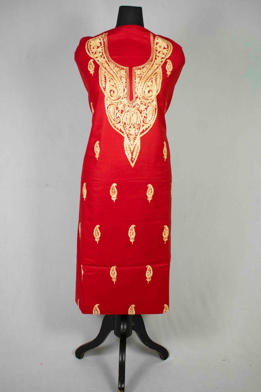 Alluring Red Color Kashmiri Aari Work Heavy Neck