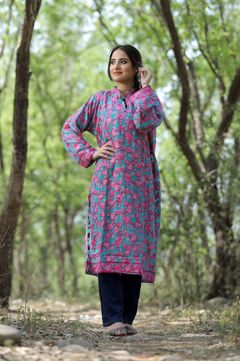 Amazing Sea Green colour georgette Kashmiri Kurti