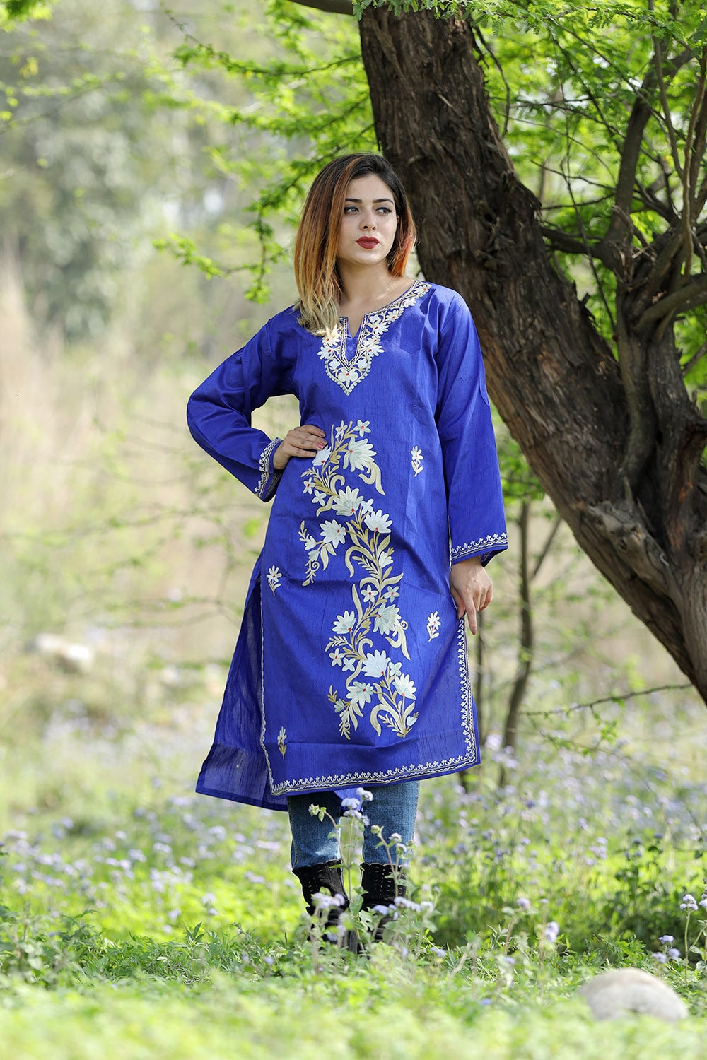 Amazing Royal Blue Colour Rayon Silk Kurti With Beautiful