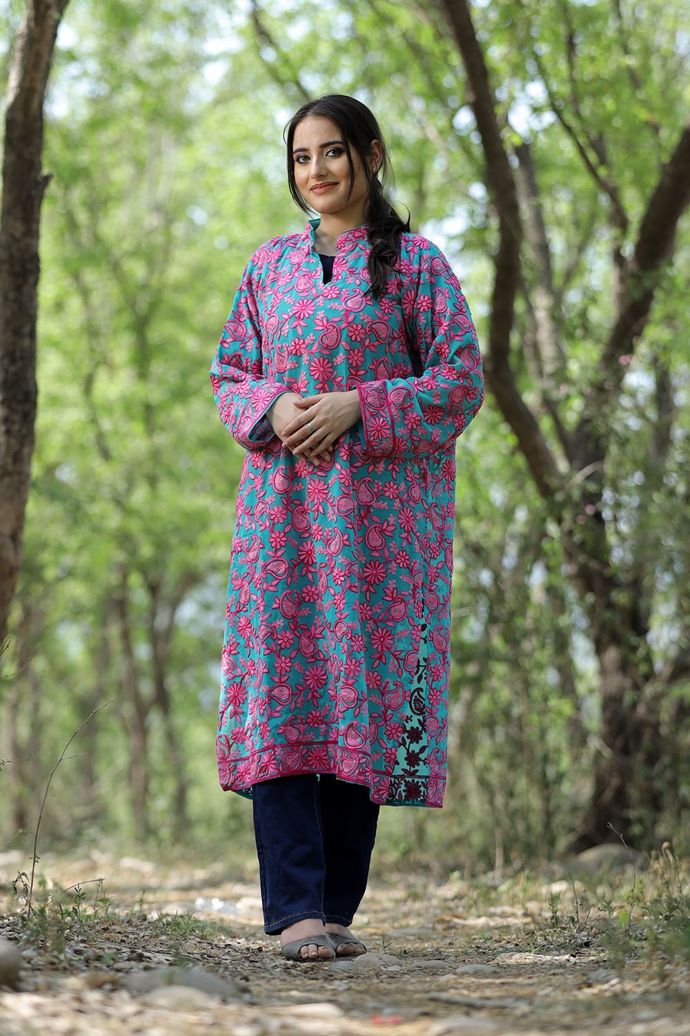 Amazing Sea Green colour georgette Kashmiri Kurti