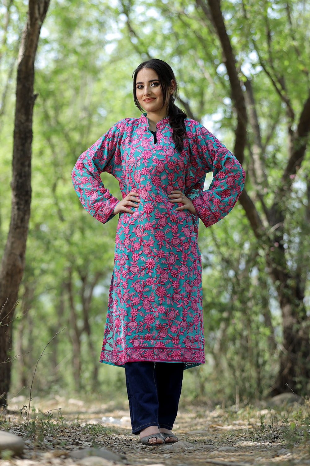 Amazing Sea Green colour georgette Kashmiri Kurti