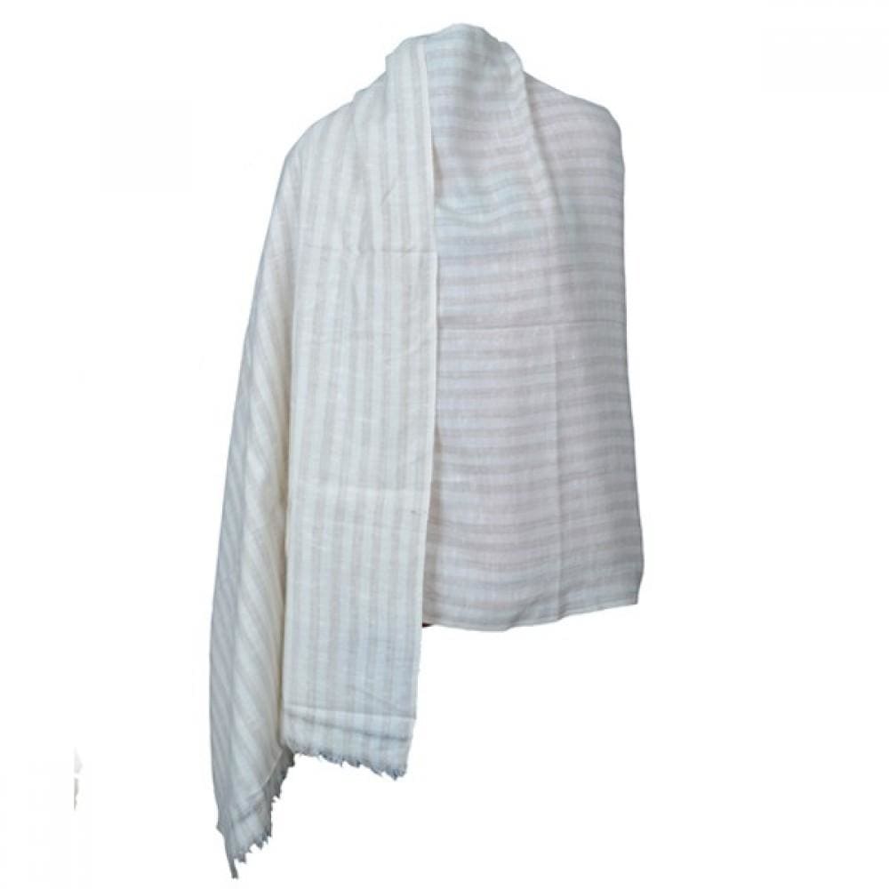 Very Appealing Brown White Colour Stripe Basohli Pashmina