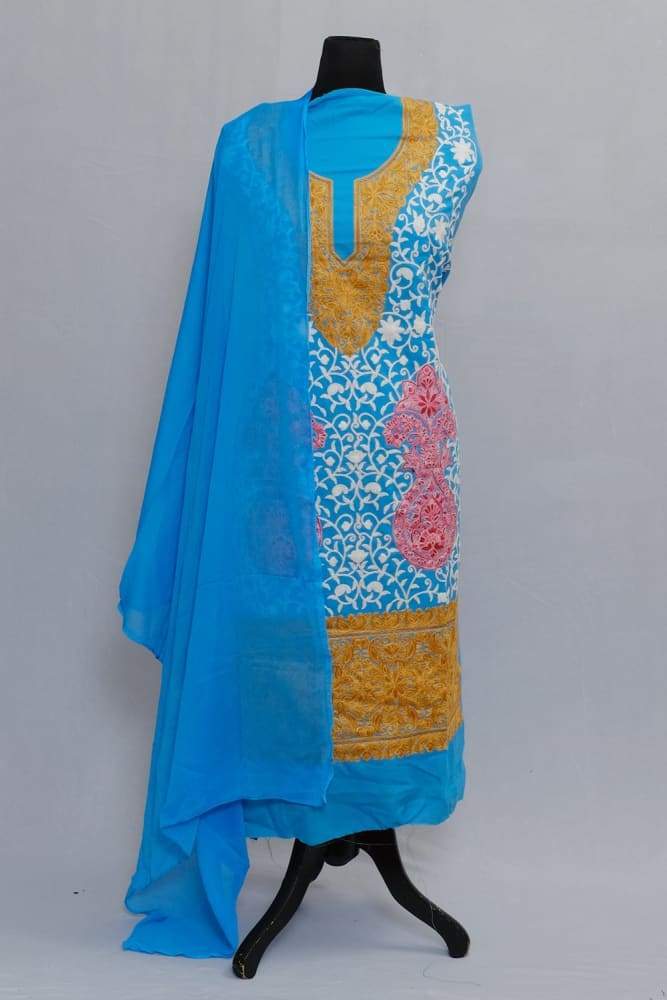 Aqua blue Color Designer Aari Work Choli With Running Jaal
