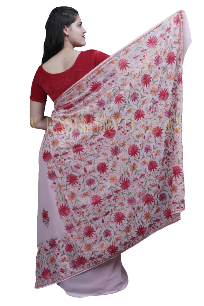Baby Pink Colour Saree With Dense Aari Jaal On Pallu