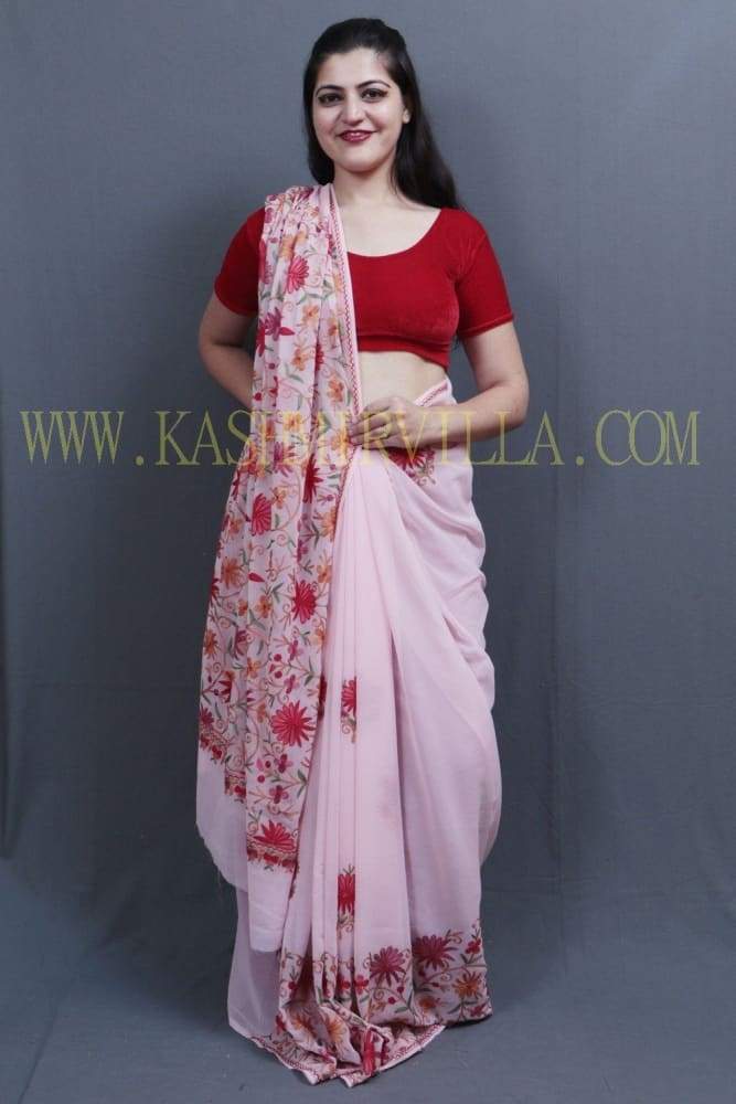 Baby Pink Colour Saree With Dense Aari Jaal On Pallu