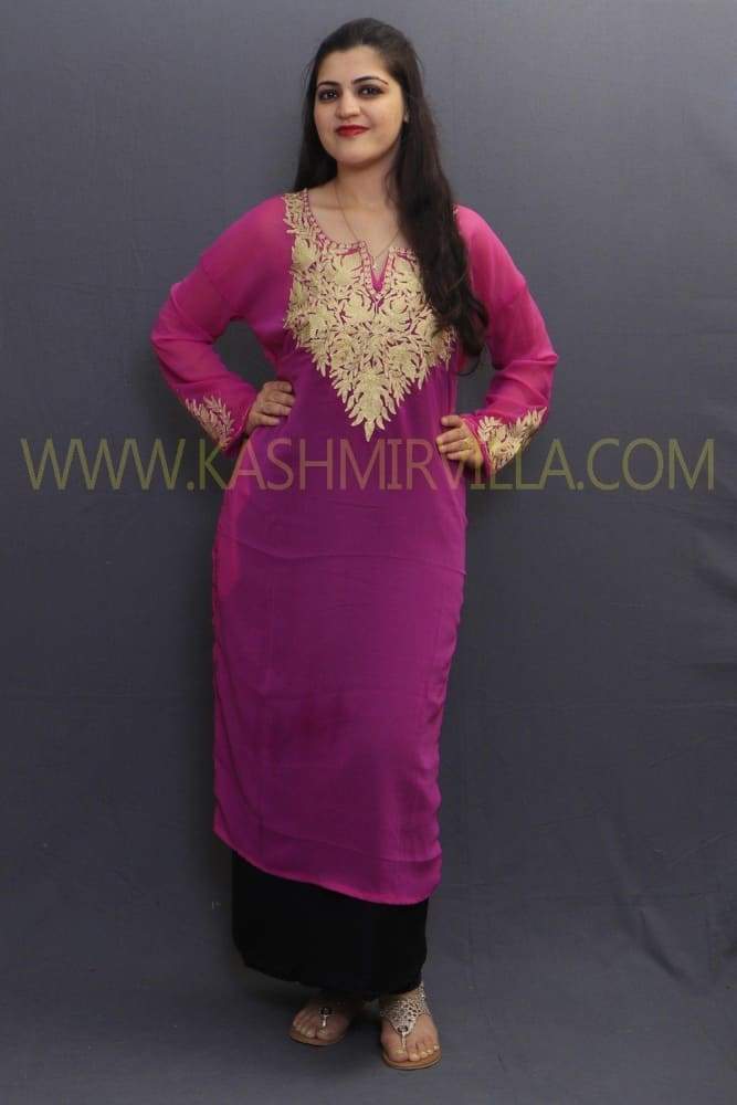 With The Base Of Georgette This Majenta Colour Kurti Looks