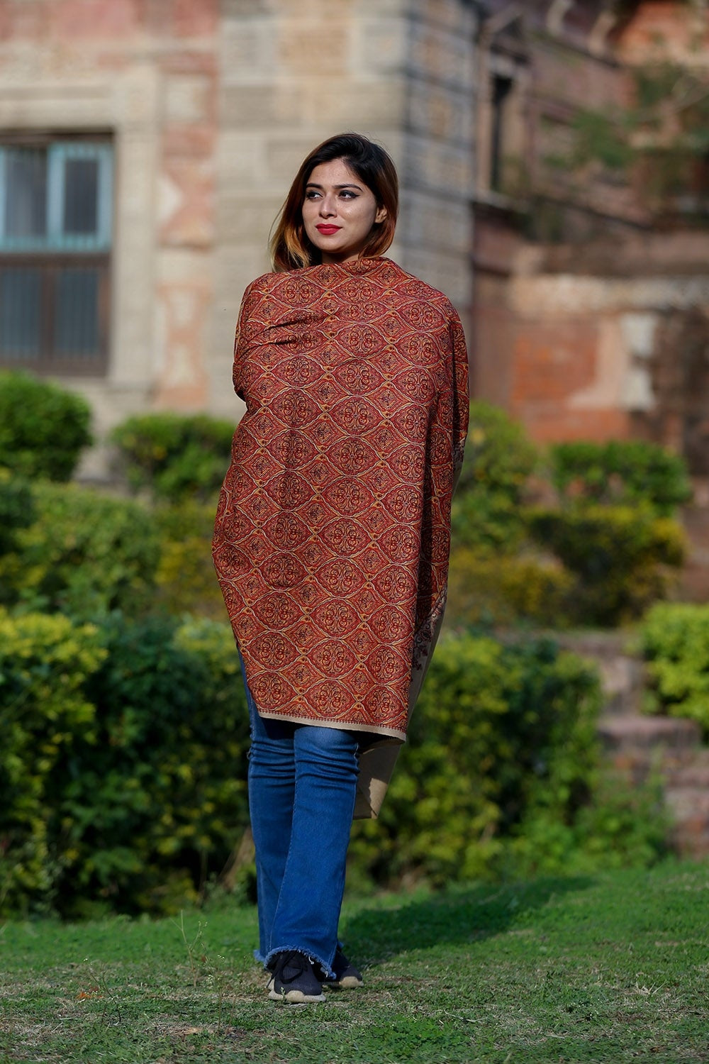 Beautiful Combination On Beige Color Embroidered Sozni