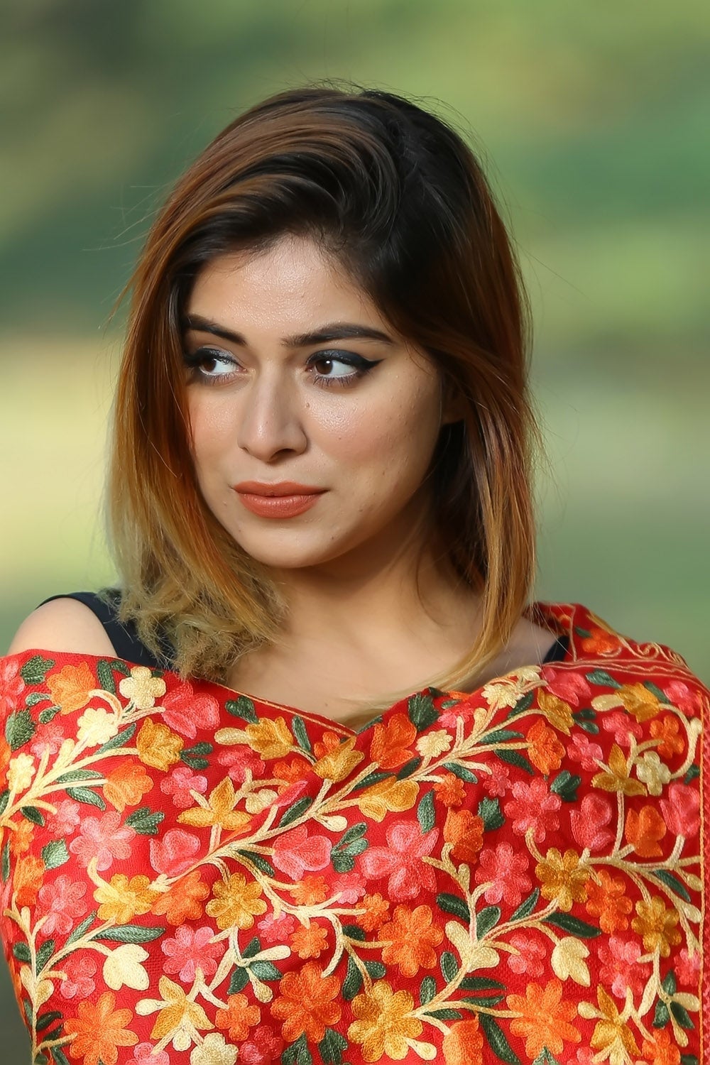 BEAUTIFUL MULTICOLOURED FLORAL ON HOT RED COLOUR SHAWL