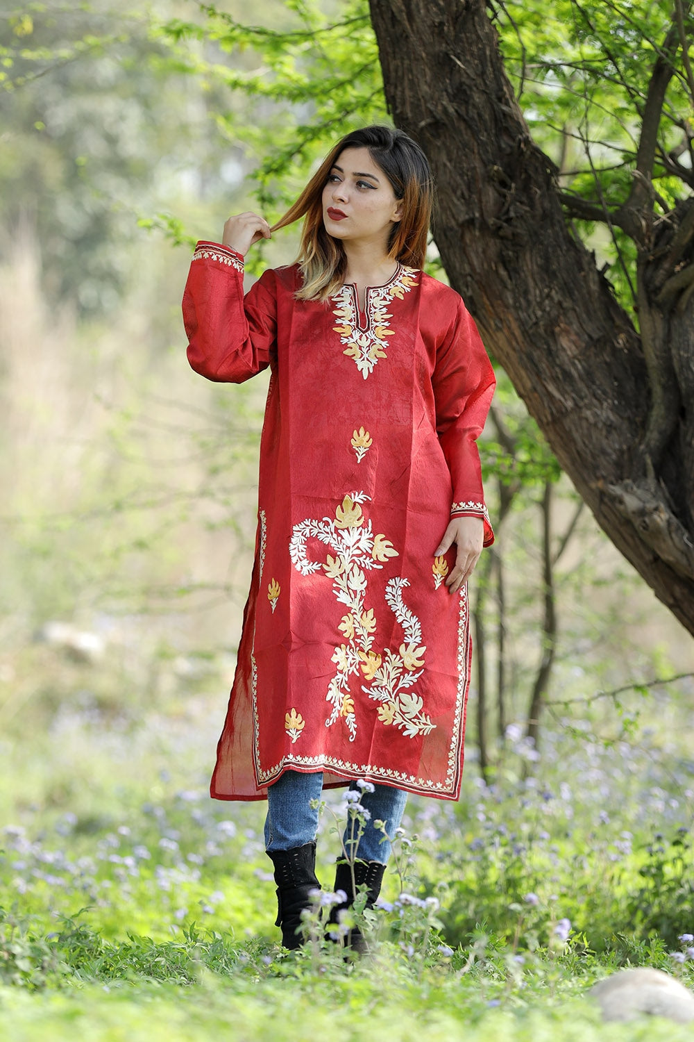 Beautiful Traditional Maroon Colour Rayon Silk Kurti