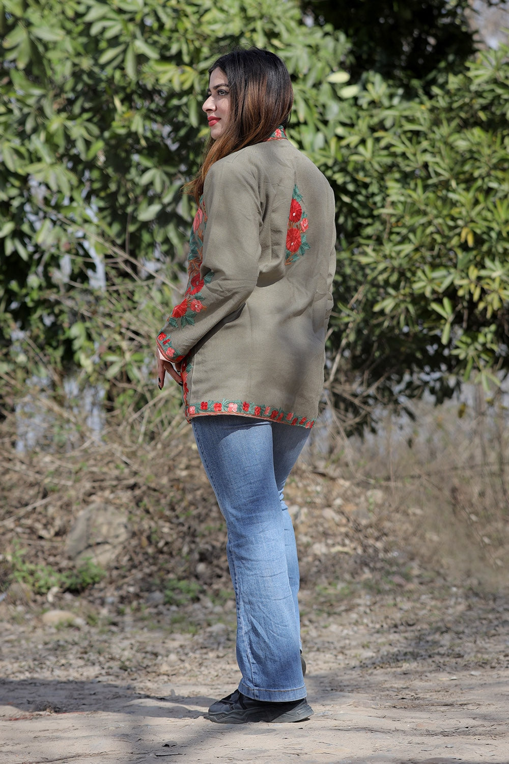 Beige Color Aari Work Embroidered Jacket With Beautiful