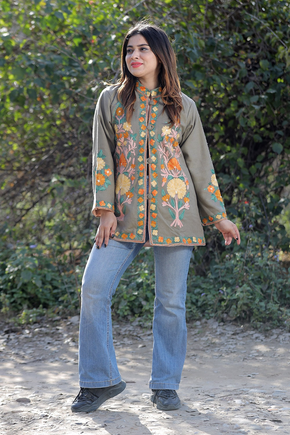 Beige Color Aari Work Embroidered Jacket With Beautiful