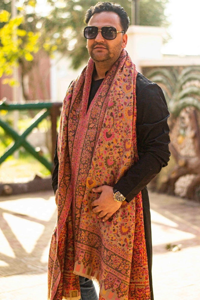 Beige Color Heavy Kani Semi Pashmina Gents Shawl
