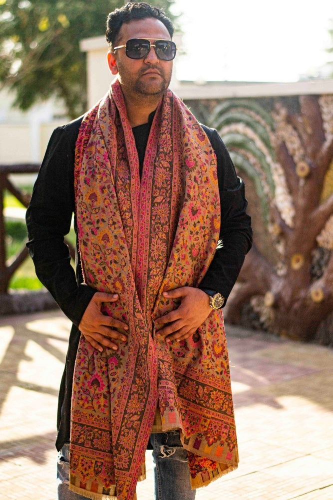 Beige Color Heavy Kani Semi Pashmina Gents Shawl