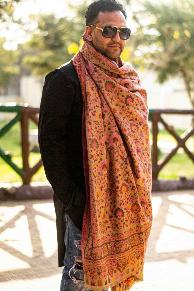 Beige Color Heavy Kani Semi Pashmina Gents Shawl