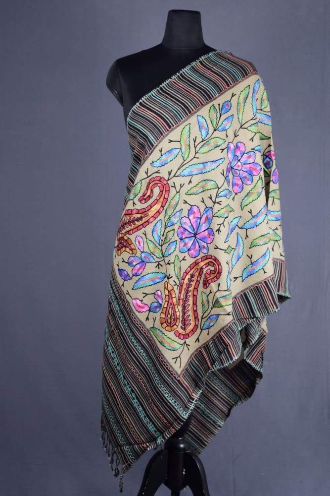 Beige Colour Aari Work Embroidered Stole With New Designer