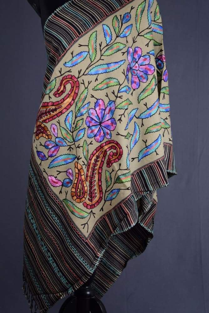 Beige Colour Aari Work Embroidered Stole With New Designer