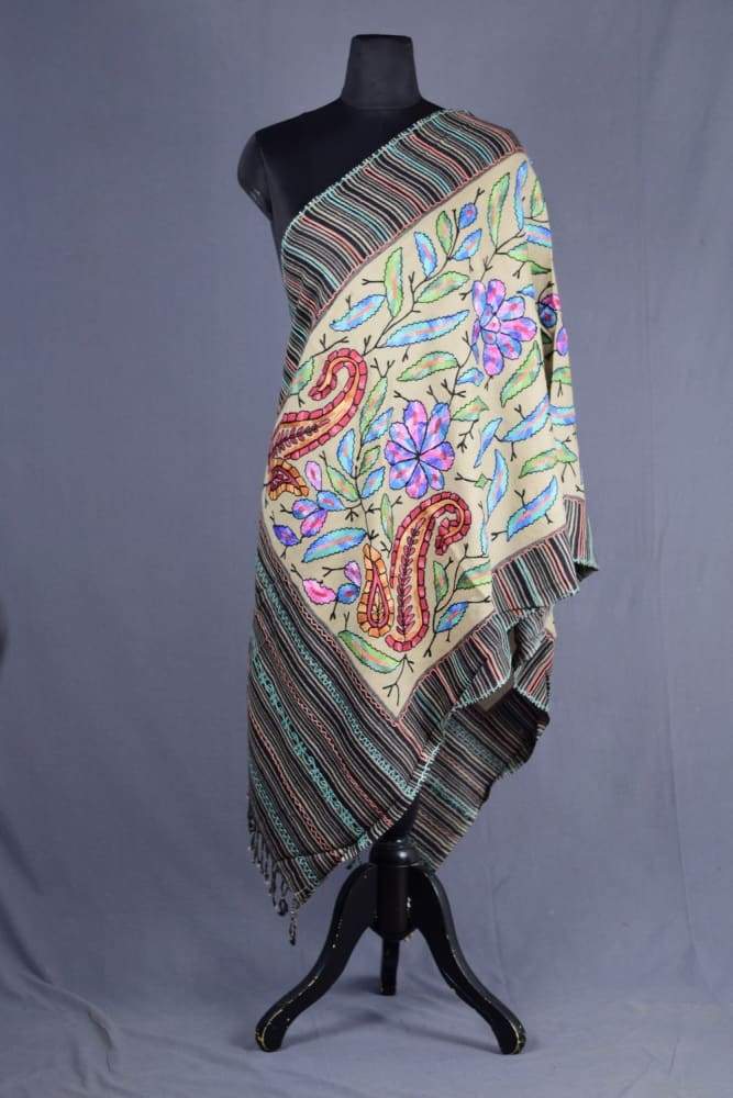 Beige Colour Aari Work Embroidered Stole With New Designer