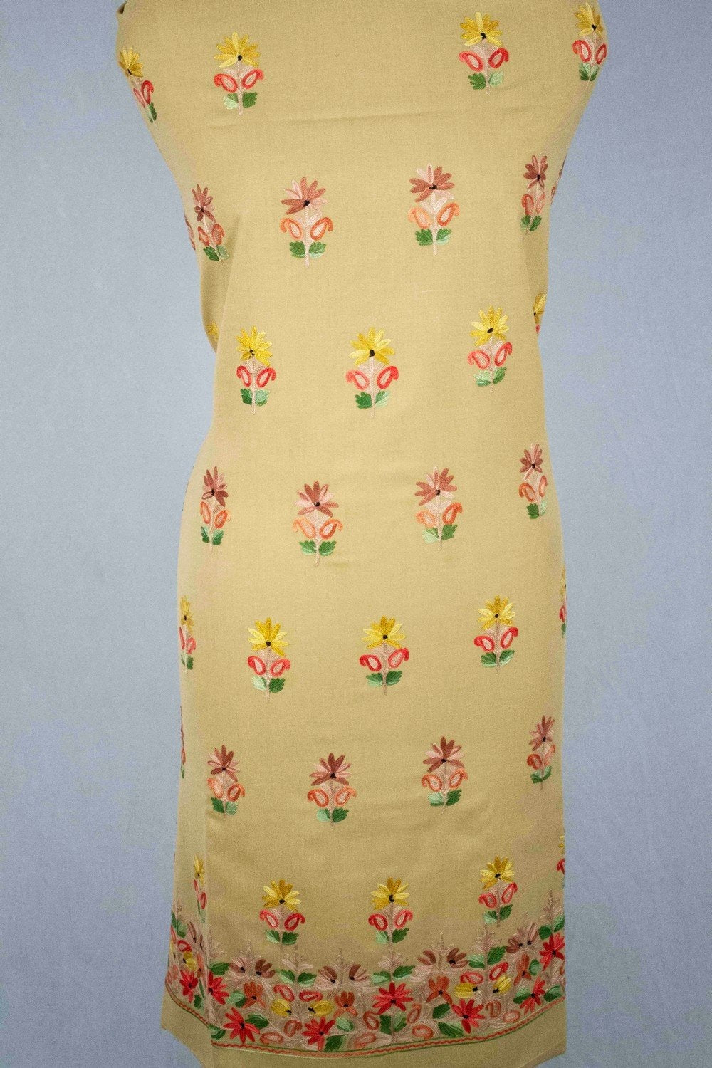 Beige Colour Aari Work Salwar Kameez With Zari Neckline