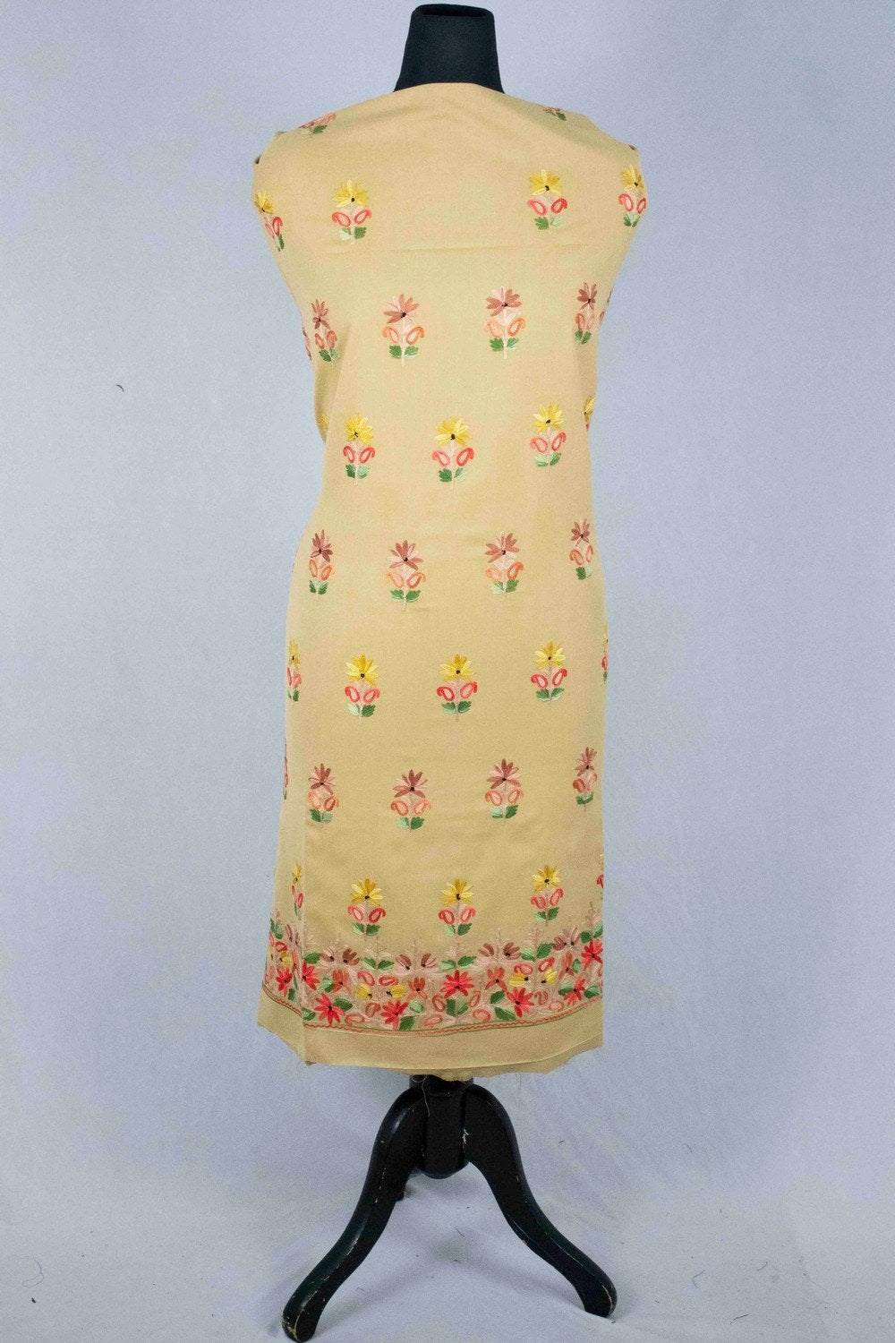 Beige Colour Aari Work Salwar Kameez With Zari Neckline