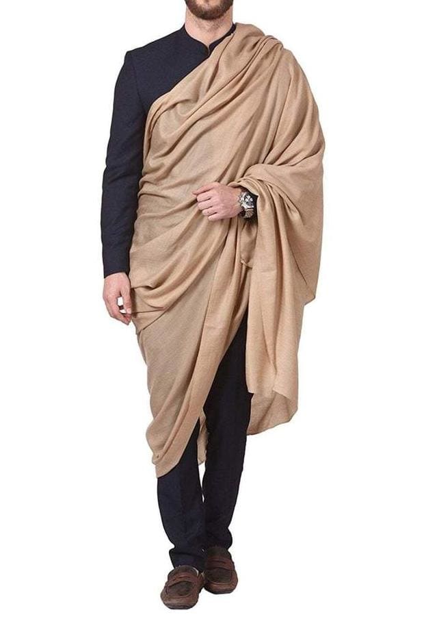 Beige Colour Light Wool Semi-Pashmina Gents Shawl