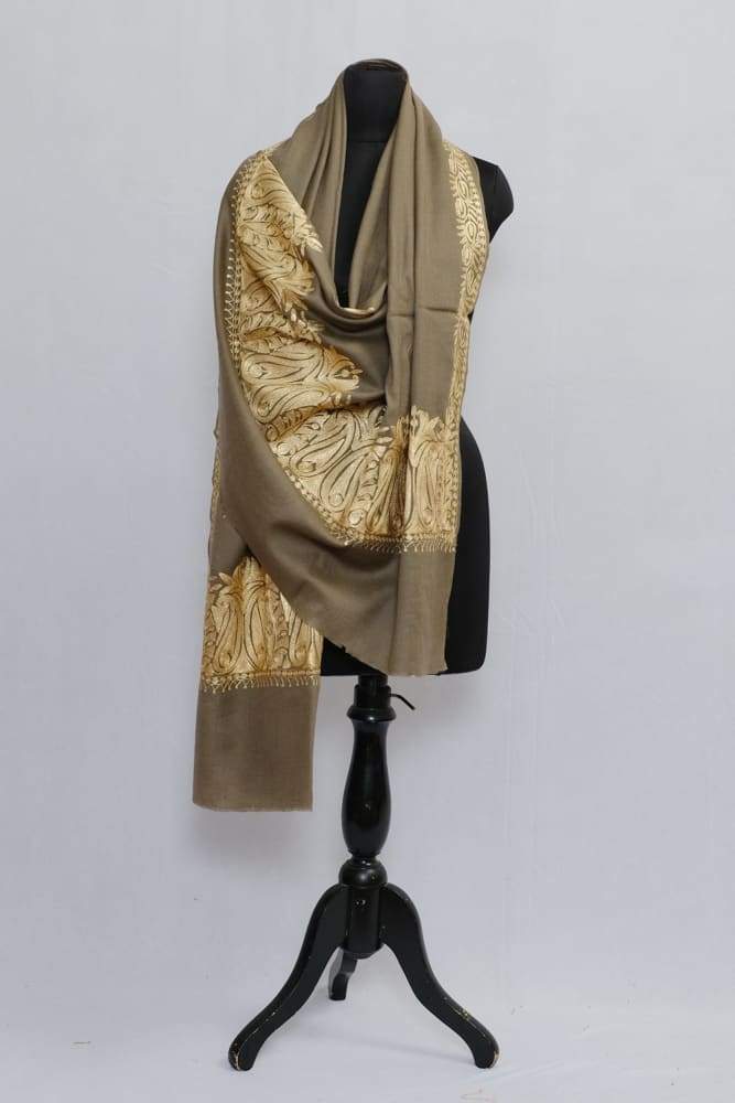 Beige Colour Semi Pashmina Shawl Enriched With Ethnic Heavy