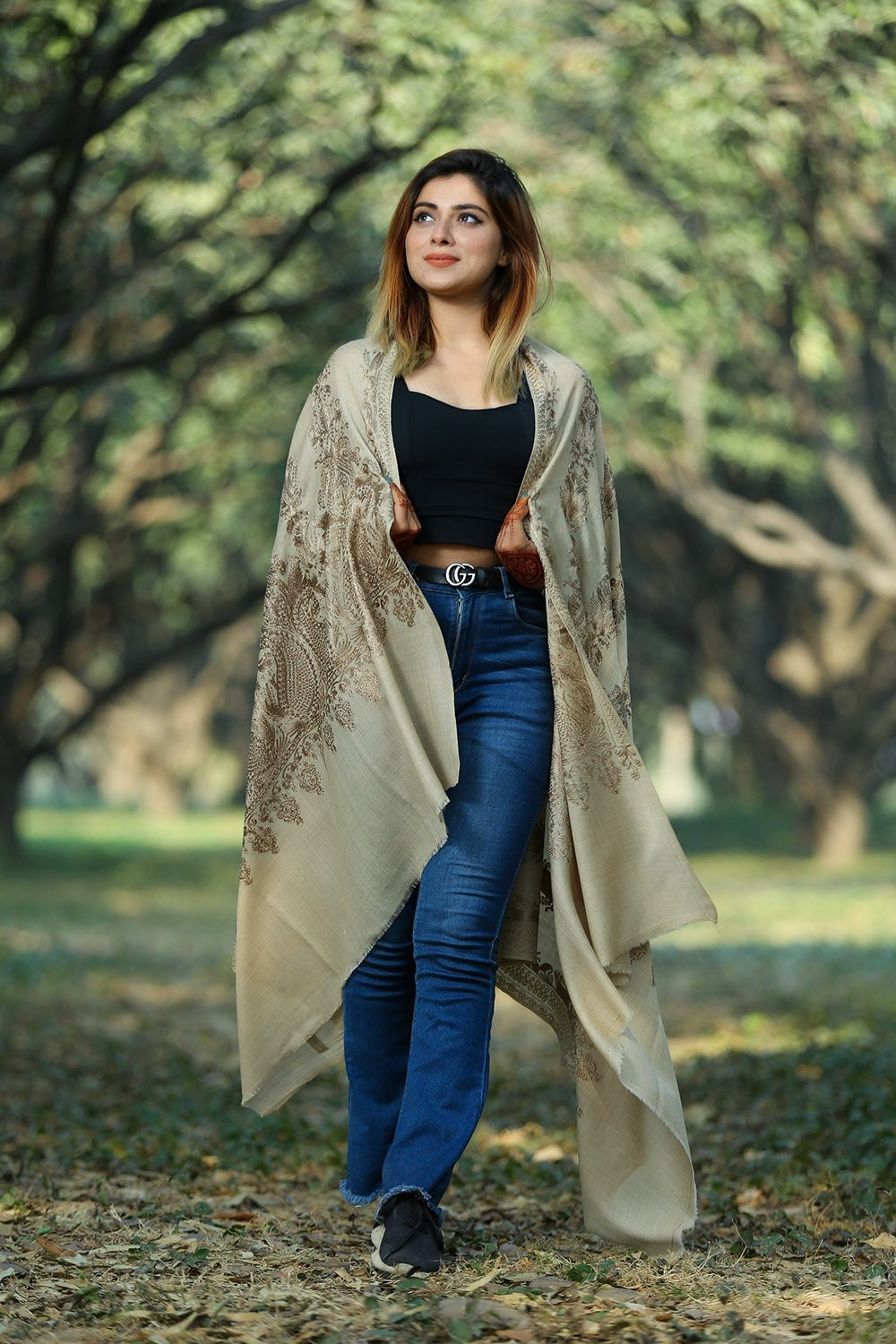 BEIGE COLOUR SHAWL DEFINES FEMINISM AND ENHANCES