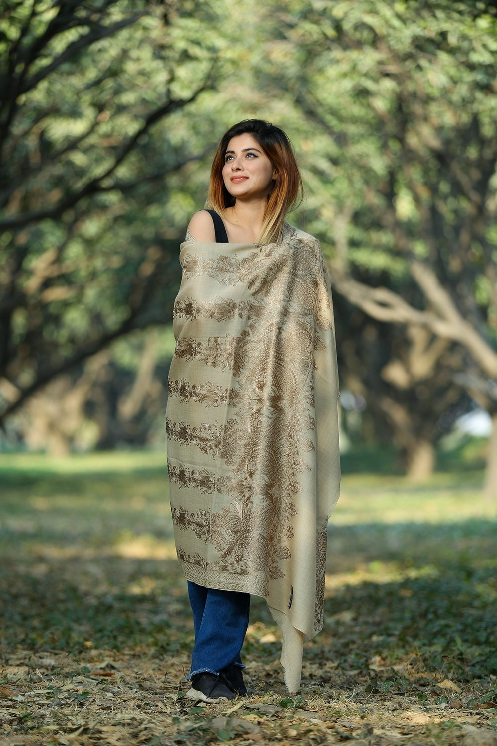 BEIGE COLOUR SHAWL DEFINES FEMINISM AND ENHANCES