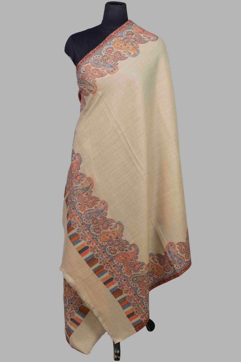 Beige Colour Shawl With Kani Style Bold And Dense Border