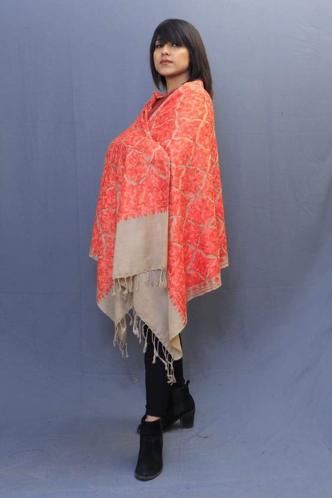Beige Colour Stole With Kashmiri Embroidery Compliments