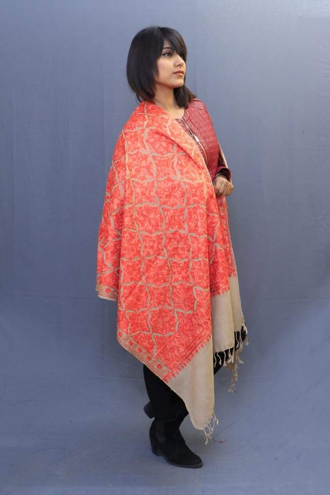 Beige Colour Stole With Kashmiri Embroidery Compliments