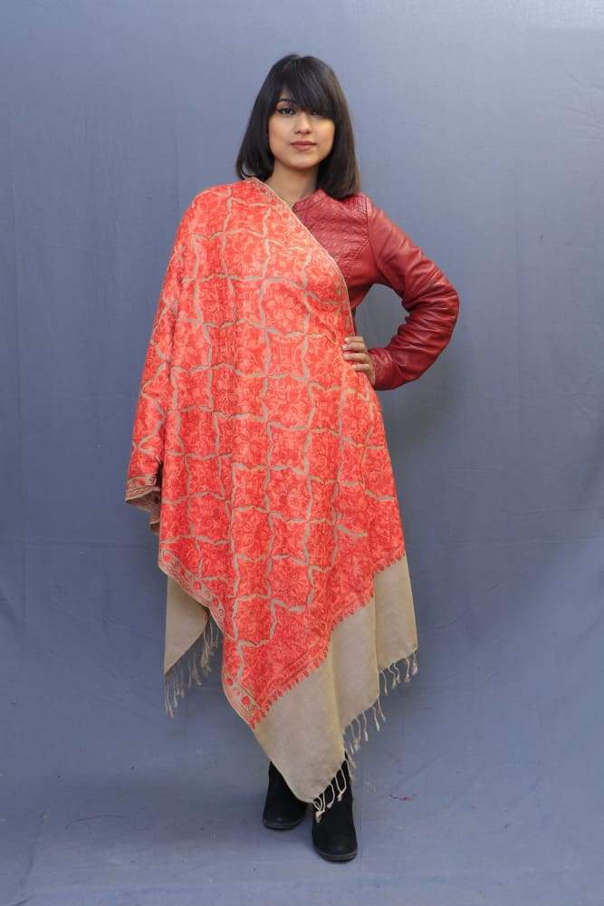 Beige Colour Stole With Kashmiri Embroidery Compliments