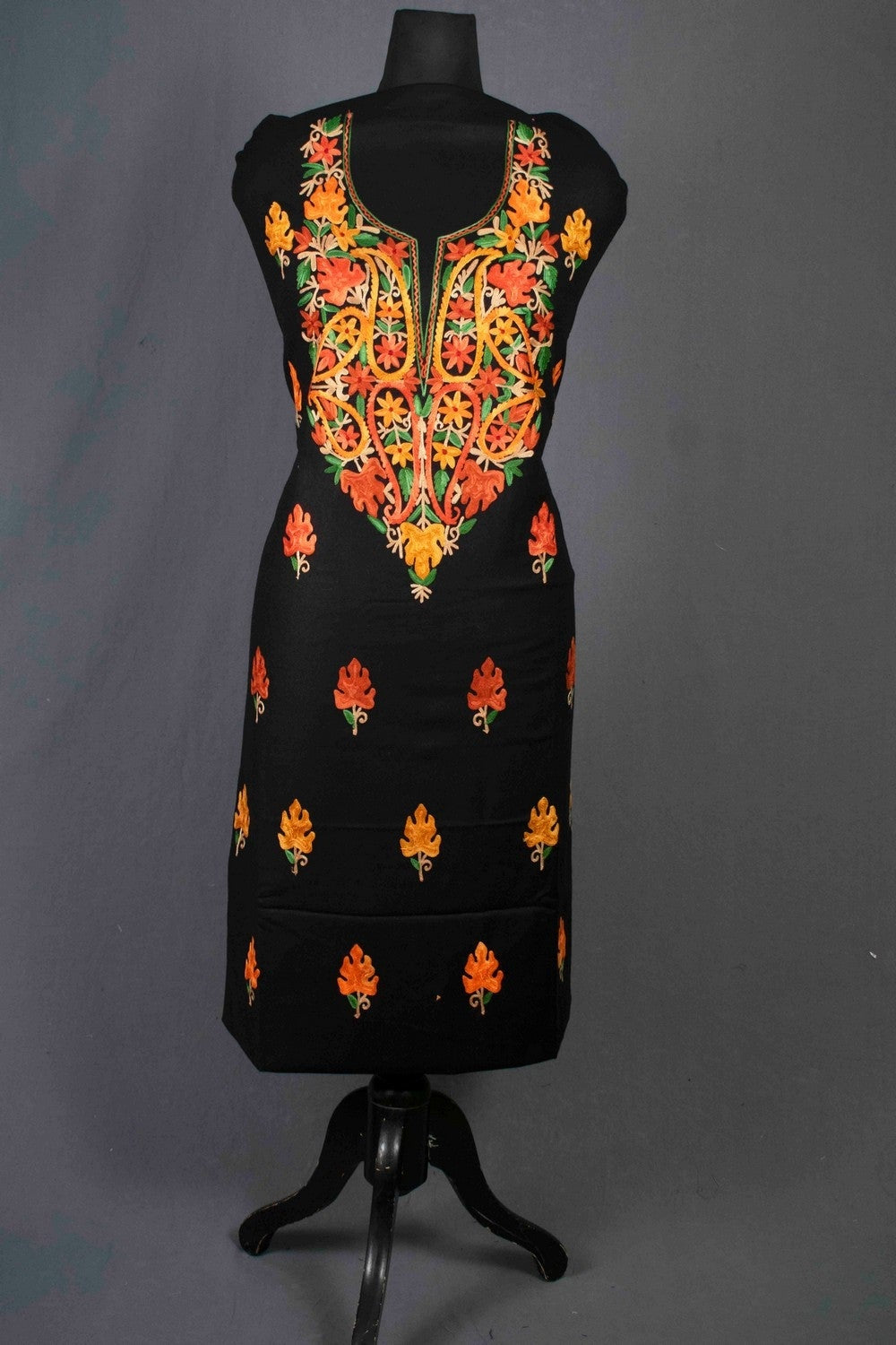Black Color Kashmiri Aari Work Heavy Neck Embroidered