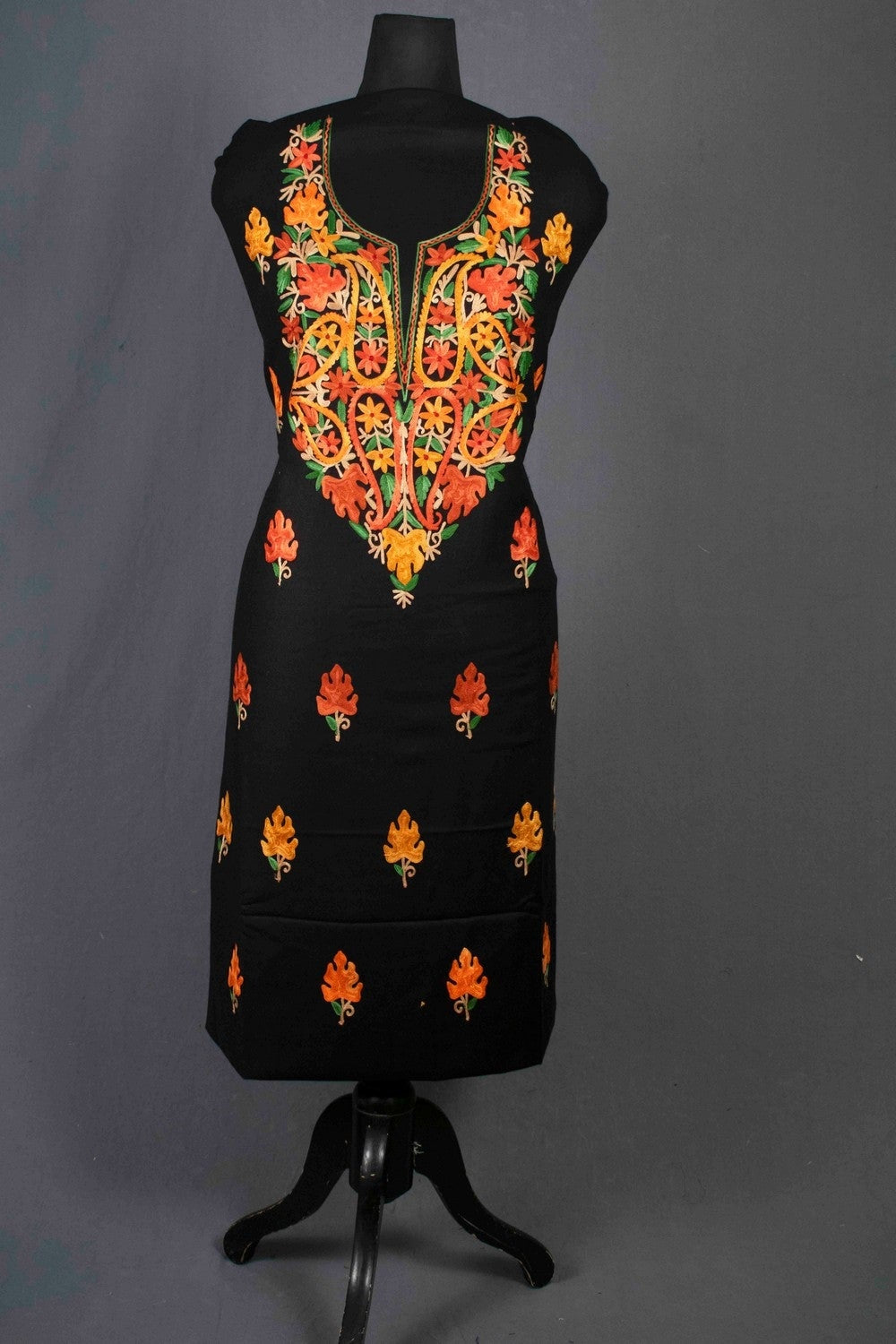 Black Color Kashmiri Aari Work Heavy Neck Embroidered