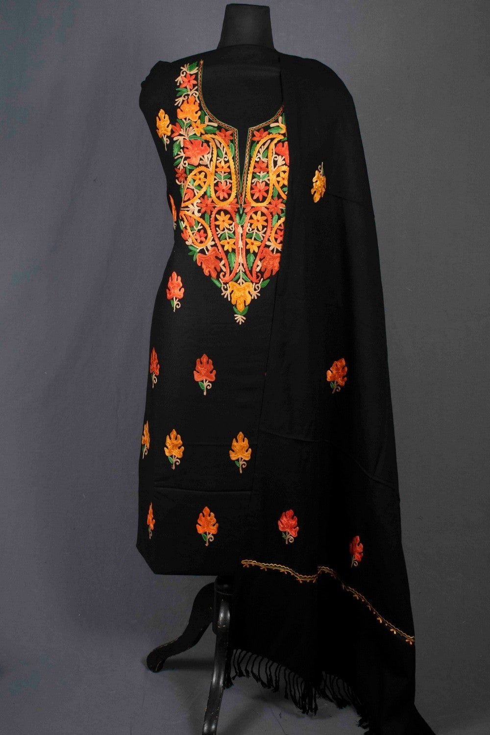 Black color kashmiri aari work heavy neck embroidered salwar kameez Black color kashmiri aari work heavy neck embroidered salwar kameez