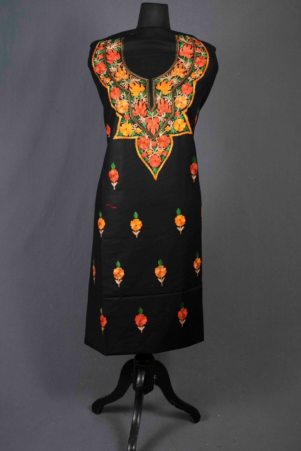 Black Color Kashmiri Aari Work Heavy Neck Embroidered