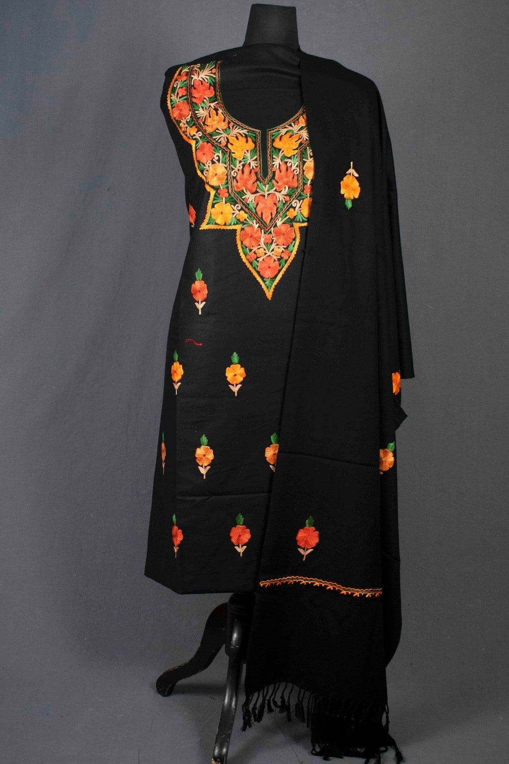 Black Color Kashmiri Aari Work Heavy Neck Embroidered