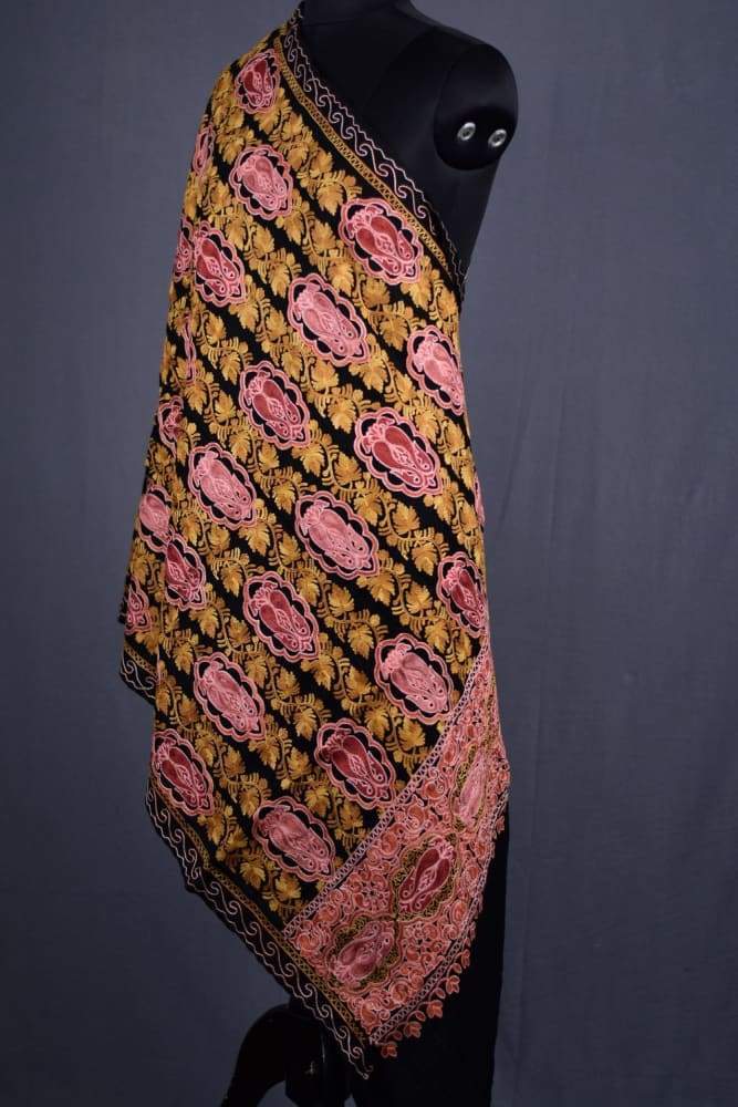 Black Color Kashmiri Work Embroidered Stole Enriched