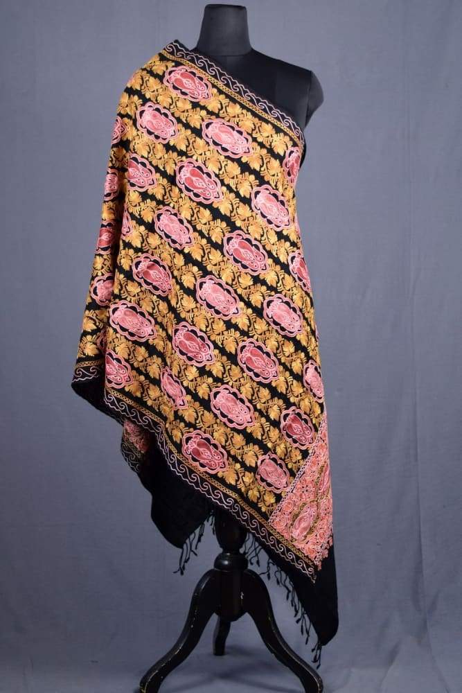 Black Color Kashmiri Work Embroidered Stole Enriched