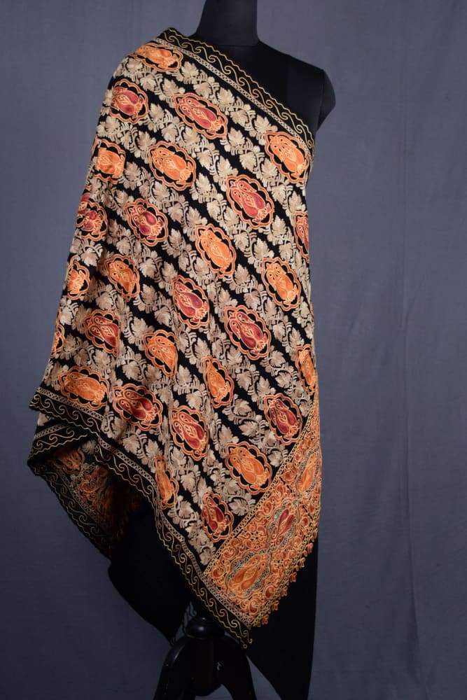 Black Color Kashmiri Work Embroidered Stole Enriched